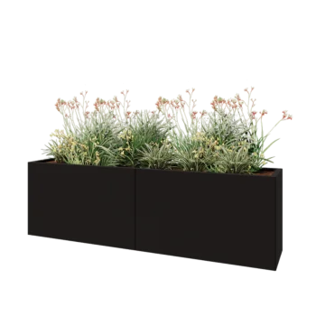 Jardinera XXL de acero - Rectángulo - 200 x 40 x 60 cm - RAL9005 mate (negro) - Con placa inferior