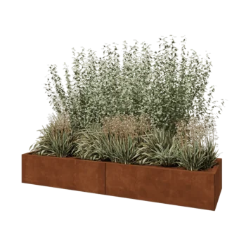 Jardinera XXL de acero corten - Rectángulo - 200 x 60 x 30 cm - Con placa inferior