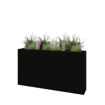 Jardinera de fibra de vidrio - Rectángulo - 150 x 25 x 80 cm - RAL9005 mate (negro) - Con fondo