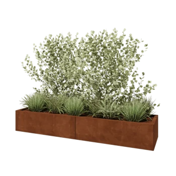 Jardinera XXL de acero corten - Rectángulo - 200 x 50 x 30 cm - Con placa inferior