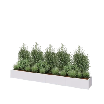 Jardinera XXL de acero - Rectángulo - 320 x 40 x 30 cm - RAL9010 mate (blanco) - Con placa inferior