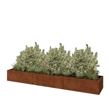 Jardinera XXL de acero corten - Rectángulo - 360 x 60 x 40 cm - Con placa inferior