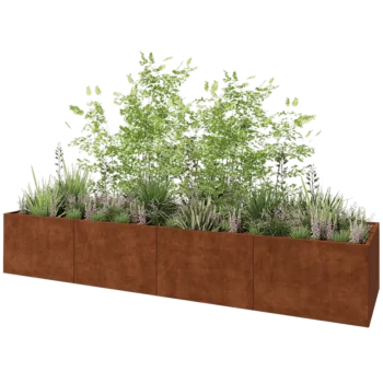 Jardinera XXL de acero corten - Rectángulo - 480 x 120 x 80 cm - Con placa inferior