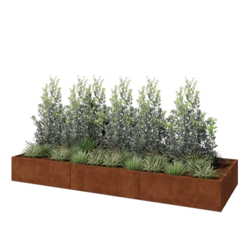 Jardinera XXL de acero corten - Rectángulo - 360 x 120 x 40 cm - Con placa inferior