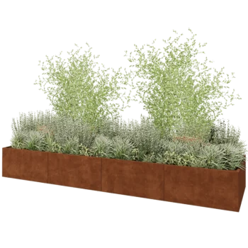 Jardinera XXL de acero corten - Rectángulo - 480 x 120 x 60 cm - Con placa inferior