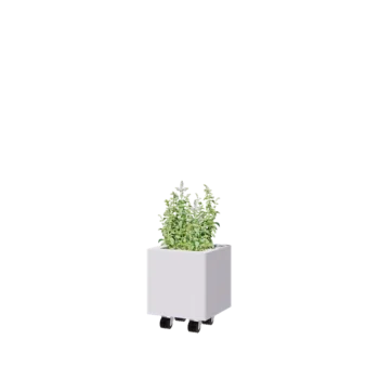 Jardinera de acero - Cuadrado - 30 x 30 x 30 cm - RAL9010 mate (blanco) - Con placa inferior - Con ruedas