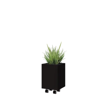 Jardinera de acero - Cuadrado - 30 x 30 x 40 cm - RAL9005 mate (negro) - Con placa inferior - Con ruedas