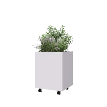 Jardinera de acero - Cuadrado - 50 x 50 x 60 cm - RAL9010 mate (blanco) - Con placa inferior - Con ruedas