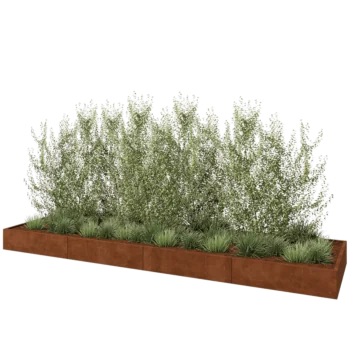 Jardinera XXL de acero corten - Rectángulo - 480 x 120 x 30 cm - Con placa inferior