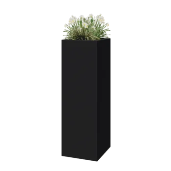 Jardinera de fibra de vidrio - Cuadrado - 40 x 40 x 120 cm - RAL7021 mate (gris negruzco) - Con fondo