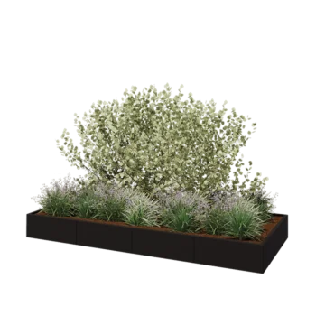 Jardinera XXL de acero - Rectángulo - 320 x 120 x 30 cm - RAL9005 mate (negro) - Con placa inferior