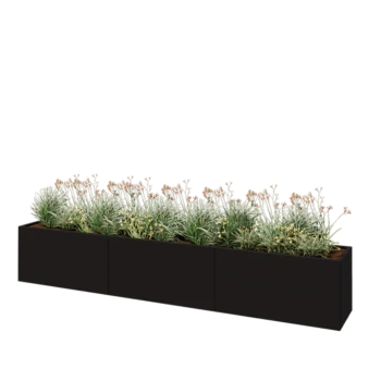 Jardinera XXL de acero - Rectángulo - 360 x 50 x 60 cm - RAL9005 mate (negro) - Sin placa inferior