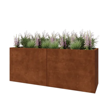 Jardinera XXL de acero corten - Rectángulo - 200 x 60 x 80 cm - Con placa inferior