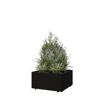 Jardinera de acero - Cuadrado - 60 x 60 x 30 cm - RAL9005 mate (negro) - Con placa inferior - Con patas