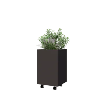 Jardinera de acero - Cuadrado - 40 x 40 x 60 cm - RAL7016 mate (gris antracita) - Con placa inferior - Con ruedas
