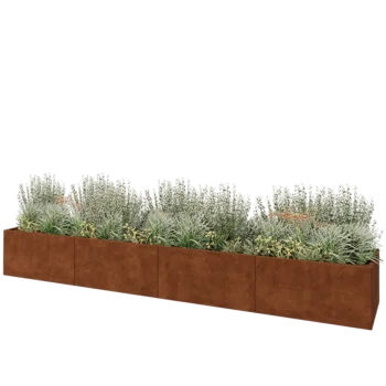 Jardinera XXL de acero corten - Rectángulo - 480 x 80 x 60 cm - Con placa inferior