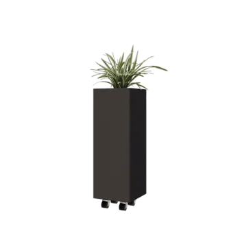 Jardinera de acero - Cuadrado - 30 x 30 x 80 cm - RAL7016 mate (gris antracita) - Con placa inferior - Con ruedas