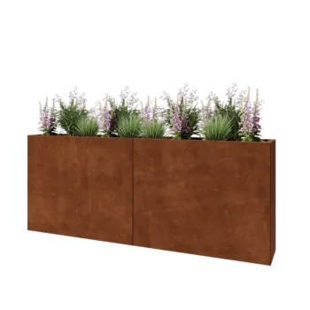 Jardinera XXL de acero corten - Rectángulo - 200 x 30 x 80 cm - Con placa inferior
