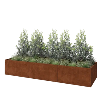 Jardinera XXL de acero corten - Rectángulo - 360 x 100 x 60 cm - Con placa inferior