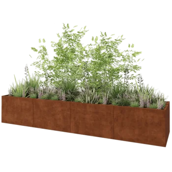 Jardinera XXL de acero corten - Rectángulo - 480 x 100 x 80 cm - Sin placa inferior