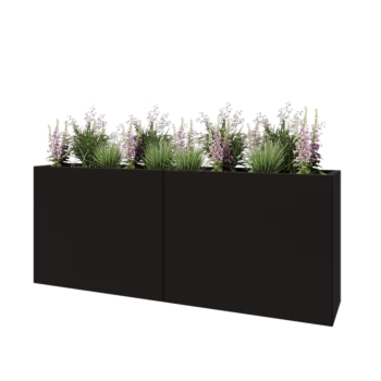 Jardinera XXL de acero - Rectángulo - 200 x 40 x 80 cm - RAL9005 mate (negro) - Con placa inferior