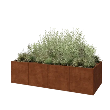 Jardinera XXL de acero corten - Rectángulo - 320 x 120 x 80 cm - Con placa inferior