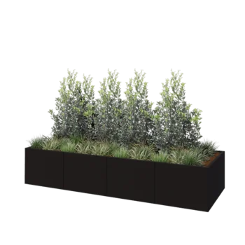 Jardinera XXL de acero - Rectángulo - 320 x 100 x 60 cm - RAL9005 mate (negro) - Con placa inferior