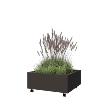 Jardinera de acero - Cuadrado - 80 x 80 x 30 cm - Otro color RAL - Con placa inferior - Con ruedas