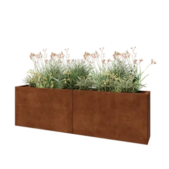 Jardinera XXL de acero corten - Rectángulo - 200 x 30 x 60 cm - Con placa inferior
