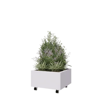Jardinera de acero - Cuadrado - 60 x 60 x 30 cm - RAL9010 mate (blanco) - Con placa inferior - Con ruedas