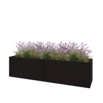 Jardinera XXL de acero - Rectángulo - 200 x 50 x 50 cm - RAL9005 mate (negro) - Sin placa inferior