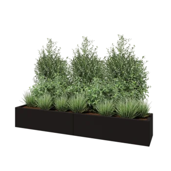 Jardinera XXL de acero - Rectángulo - 200 x 40 x 30 cm - RAL9005 mate (negro) - Con placa inferior