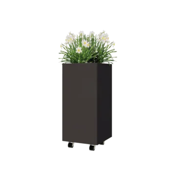 Jardinera de acero - Cuadrado - 40 x 40 x 80 cm - RAL7016 mate (gris antracita) - Con placa inferior - Con ruedas