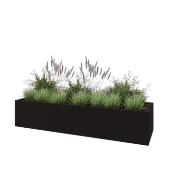 Jardinera XXL de acero - Rectángulo - 200 x 60 x 40 cm - RAL9005 mate (negro) - Sin placa inferior