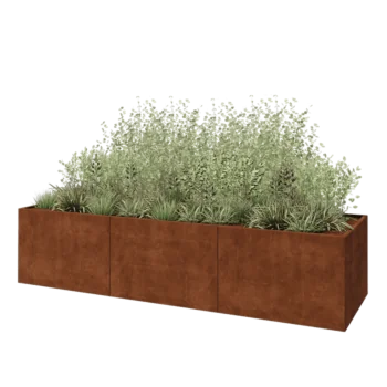 Jardinera XXL de acero corten - Rectángulo - 360 x 100 x 80 cm - Con placa inferior