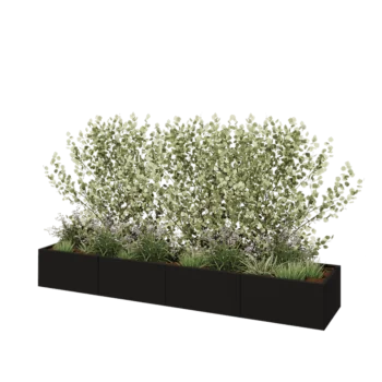 Jardinera XXL de acero - Rectángulo - 320 x 60 x 40 cm - RAL9005 mate (negro) - Con placa inferior