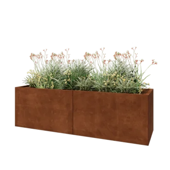 Jardinera XXL de acero corten - Rectángulo - 200 x 60 x 60 cm - Con placa inferior