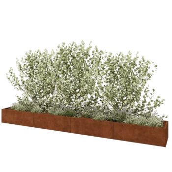 Jardinera XXL de acero corten - Rectángulo - 480 x 60 x 40 cm - Con placa inferior