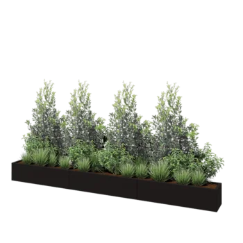 Jardinera XXL de acero - Rectángulo - 360 x 30 x 30 cm - RAL9005 mate (negro) - Con placa inferior