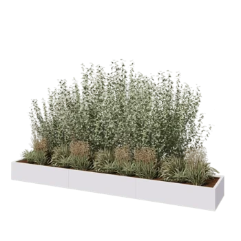 Jardinera XXL de acero - Rectángulo - 360 x 60 x 30 cm - RAL9010 mate (blanco) - Con placa inferior
