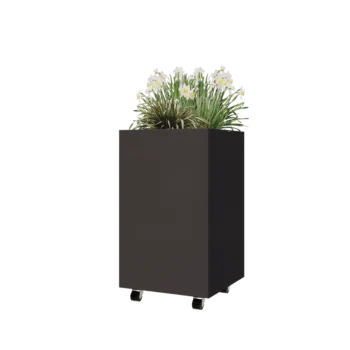 Jardinera de acero - Cuadrado - 50 x 50 x 80 cm - RAL7016 mate (gris antracita) - Con placa inferior - Con ruedas
