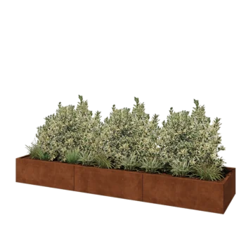 Jardinera XXL de acero corten - Rectángulo - 360 x 80 x 40 cm - Con placa inferior