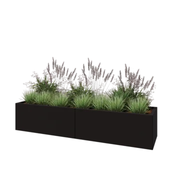 Jardinera XXL de acero - Rectángulo - 200 x 50 x 40 cm - RAL9005 mate (negro) - Sin placa inferior
