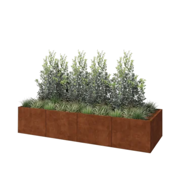 Jardinera XXL de acero corten - Rectángulo - 320 x 100 x 60 cm - Con placa inferior