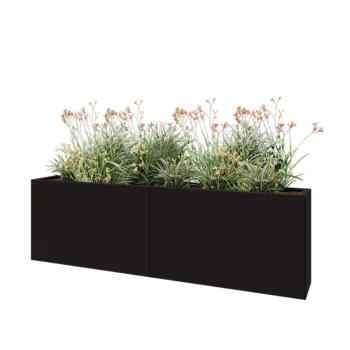 Jardinera XXL de acero - Rectángulo - 200 x 30 x 60 cm - RAL9005 mate (negro) - Sin placa inferior