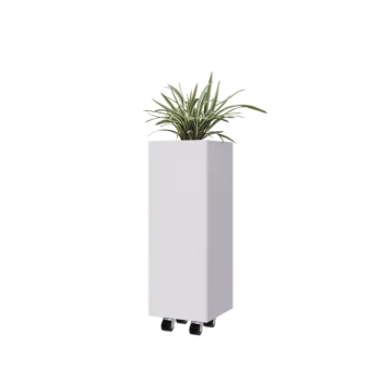 Jardinera de acero - Cuadrado - 30 x 30 x 80 cm - RAL9010 mate (blanco) - Con placa inferior - Con ruedas