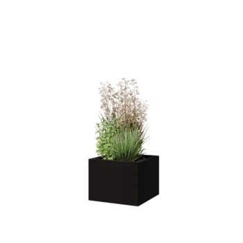 Jardinera de acero - Cuadrado - 40 x 40 x 30 cm - RAL9005 mate (negro) - Con placa inferior