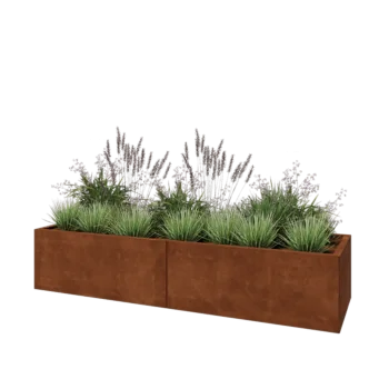 Jardinera XXL de acero corten - Rectángulo - 200 x 60 x 40 cm - Con placa inferior