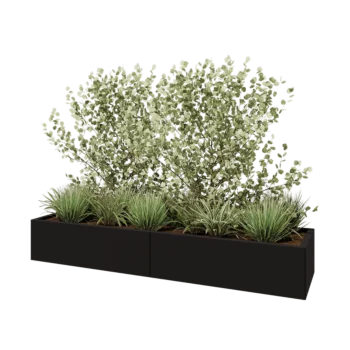 Jardinera XXL de acero - Rectángulo - 200 x 50 x 30 cm - RAL9005 mate (negro) - Con placa inferior