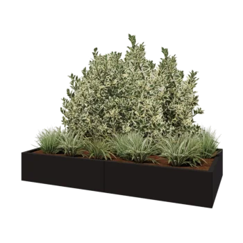 Jardinera XXL de acero - Rectángulo - 200 x 100 x 30 cm - RAL9005 mate (negro) - Con placa inferior